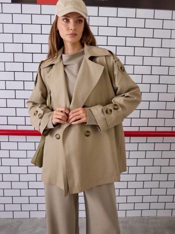 معطف ترينش كروازيه مقطع بنسيج مات فيزون