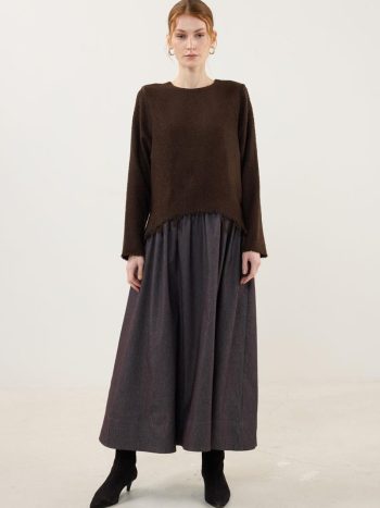 فستان التنورة الجينز - البني الداكن