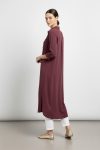 Kadın Uzun Düğmeli Cepli Oversize Gömlek -10764 - BURGUNDY