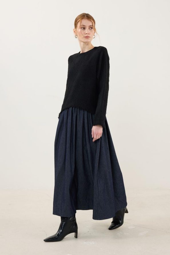 Eteği Kot Elbise Siyah