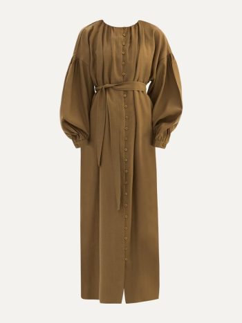 Keten Tencel Elbise Haki