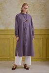 Mandarin Yaka Uzun Tunik Retro Mor