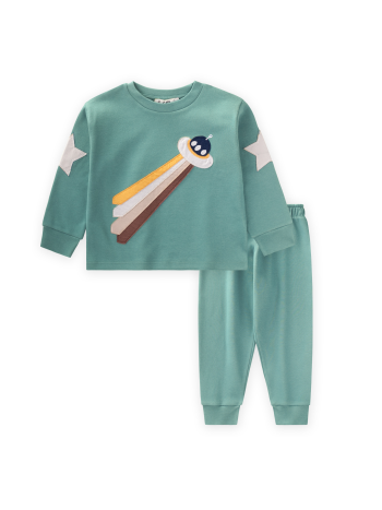 Uzay Aracı Aplikeli Pijama Takım 2-8 Yaş Yeşil