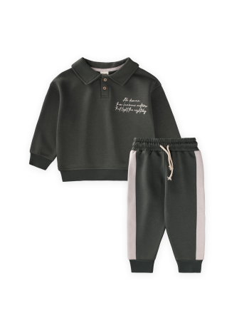 Yakalı Nakış İşlemeli Sweatshirt Takım 2-10 Yaş Soft Yeşil