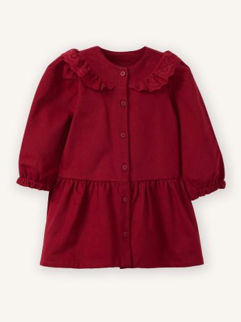 Gabardin Dantel Yaka Elbise Kız Bebek