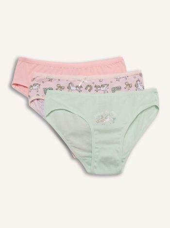 Unicorn Baskılı Penye 3'lü Slip Külot Kız Çocuk