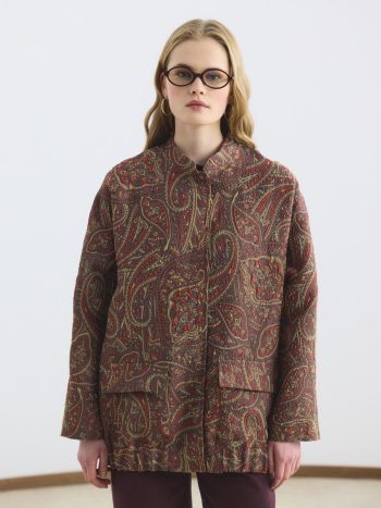 سترة بومبر جاكار بنية اللون مزخرفة