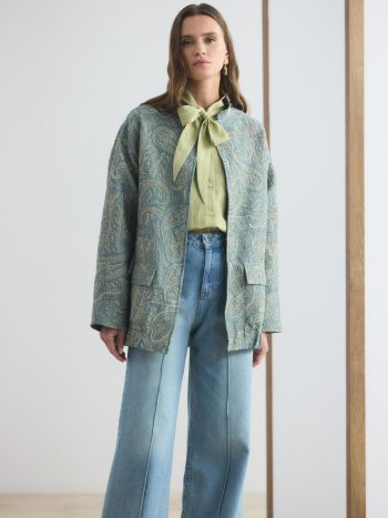 Desenli Jakar Bomber Ceket Uçuk Mavi