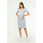 GRİ Kısa Kollu Kadın Hamile Elbise