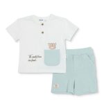 Bebetto, Erkek, Tshirt-Şort, Ayı Baskılı, Düğmeli, Hello, Bisiklet Yaka, Kısa Paça, Kısa Kol