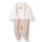 Bebetto Baby King Polo Neck Long Sleeve Footed Romper with Snap Buttons for Newborn Boys