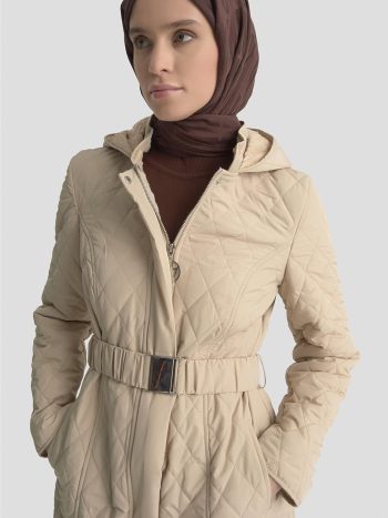 معطف Armine المخيط والمزود بحزام - 25KT706 بيج