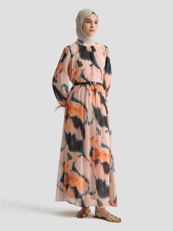 Armine Desenli Elbise 25YD4024 Mercan