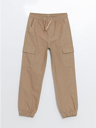 بنطلون جوجر للصبيان بلون البيج مع خصر مطاطي