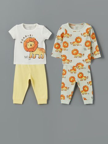 Ekru Aslan Baskılı Erkek Bebek Pijama Takım 2'li
