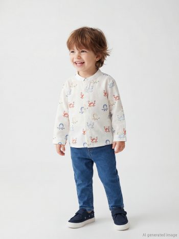 Ekru Uzun Kollu Gömlek Ve Pantolon Erkek Bebek Takımı