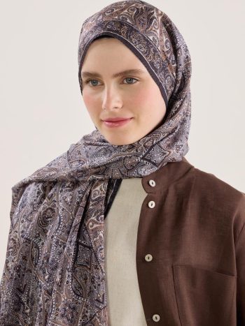 Soft Vual İpek Şal Hardal-Siyah