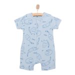 Yenidoğan Unisex Bebek Kısa Tulum İnterlok Organic Sleepy Cat İndigo