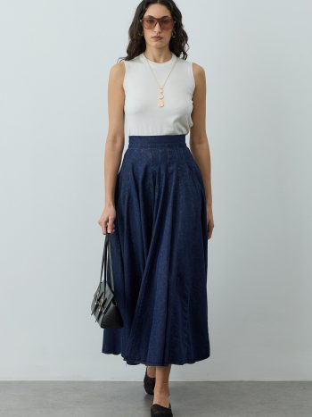 Godeli Çok Parçalı Denim Etek Lacivert