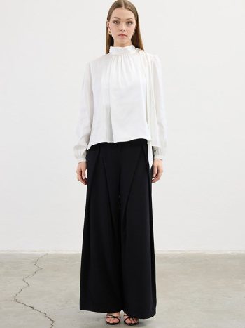 Klasik Saten Bluz Ekru