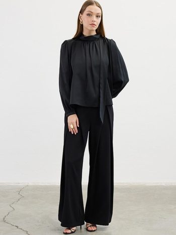 Klasik Saten Bluz Siyah
