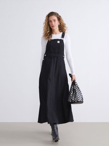 فستان سالوبت جينز بفتحة مربعة سوداء