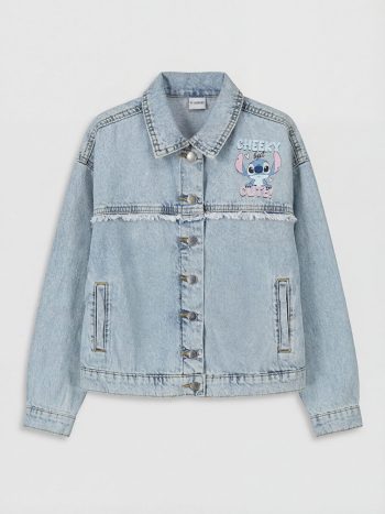 Mavi Stitch Baskılı Kız Çocuk Jean Ceket