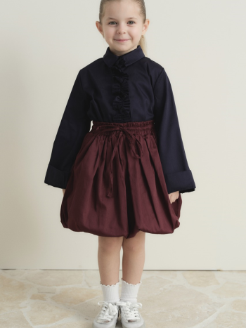 تنورة بالون من الساتان القطني المضغوط - كستنائي