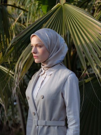 سترة كتان بتفاصيل ياقة - بيج