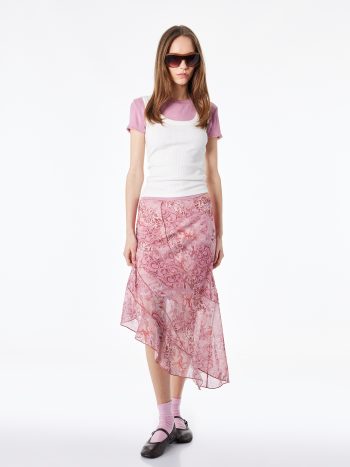 Desenli Asimetrik Kesim Slim Fit Midi Etek