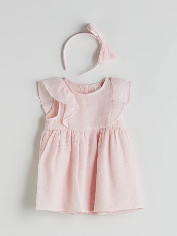 Pembe Kız Bebek Müslin Elbise ve Taç 2'li