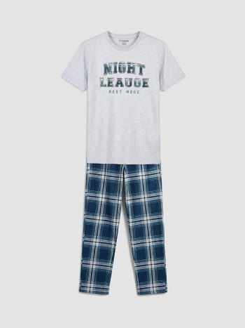 Gri Bisiklet Yaka Erkek Çocuk Pijama Takım