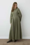 Khaki Dress with Waist Gather Detail
