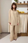 Comfortable Stone Color Pantsuit with Stitch Detail