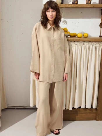 Comfortable Stone Color Pantsuit with Stitch Detail