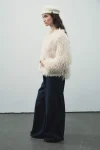 Short Ecru Faux Fur Jacket