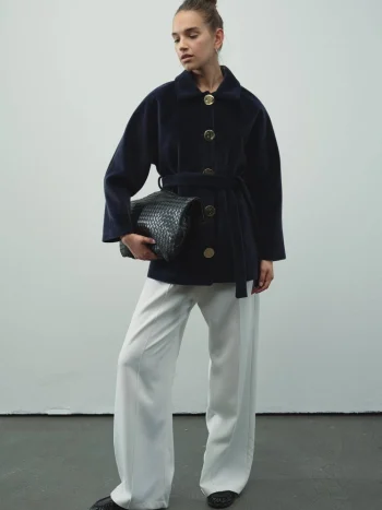 Milena Gold Button Navy Blue Jacket Coat