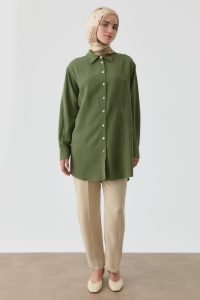 Wide Leg Pleated Trousers - Green