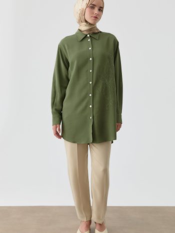 Wide Leg Pleated Trousers - Green