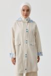 Snap Button Detailed Coat with Plaid Combo - Beige - Indigo