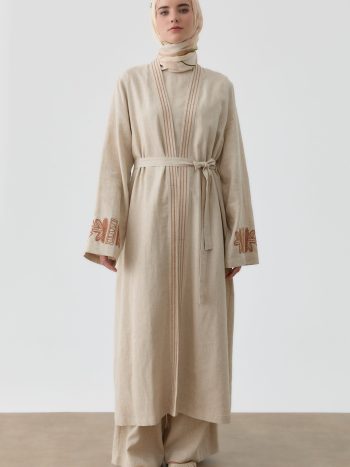 Embroidered Kimono Set - Beige