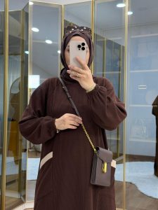 Burgu Kumaş Garnili Takım Kahverengi - Görsel 3