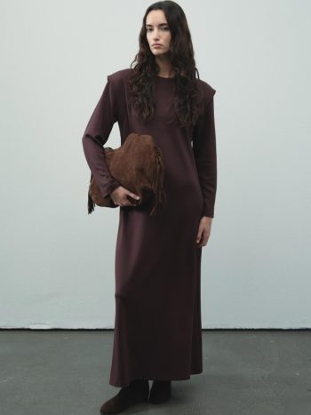 Aller Detailed Compact Cotton Burgundy Dress