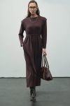 Aller Detailed Compact Cotton Coffee Dress