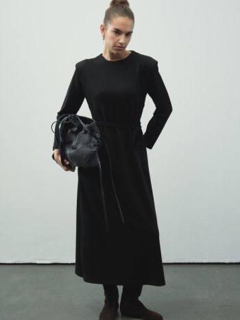 Aller Detailed Compact Cotton Black Dress