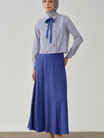 Six-Panel Stitch Detail Skirt - Saxony Blue