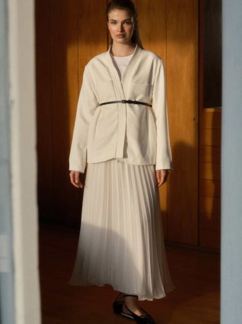 Andera Beige Jacket with Leather Belt Detail