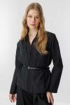 Andera Black Jacket with Leather Belt Detail