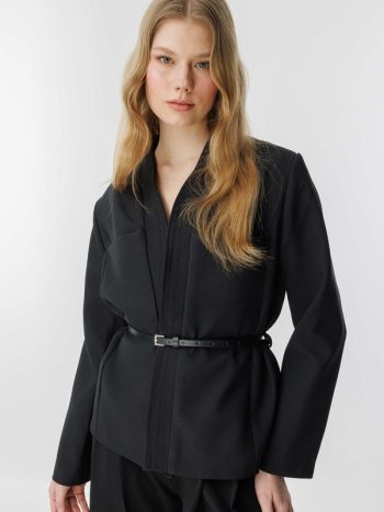 Andera Black Jacket with Leather Belt Detail