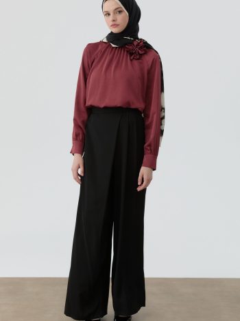 Anvelop Pileli Pantolon - Siyah